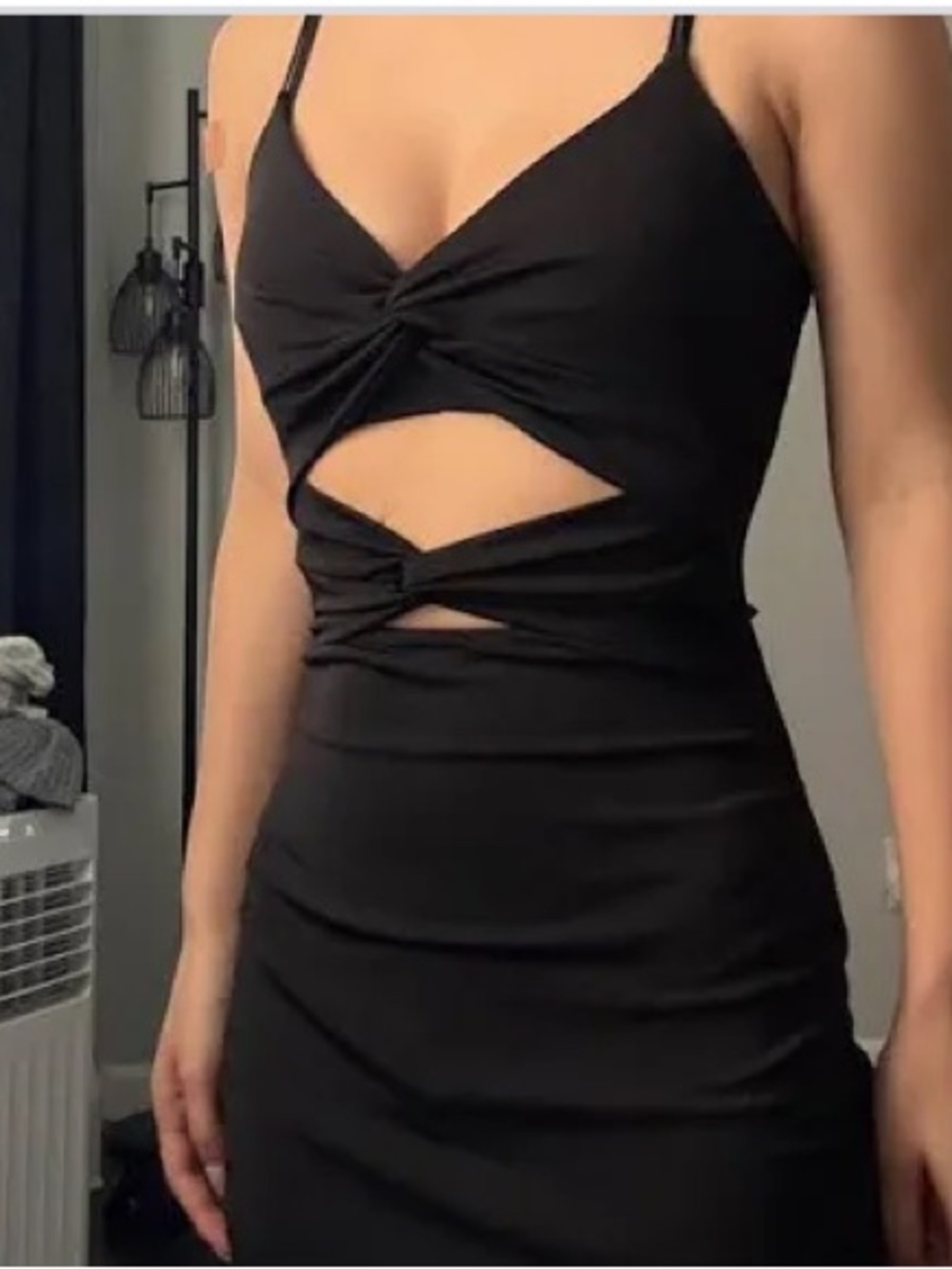 Windsor Black Twist-Knot Keyhole Cut Out Mini Dress size small wedding guest